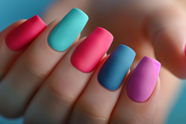 Elegante manicura multicolor mezclando mate y esmalte de uñas brillante con sofisticación elegante
