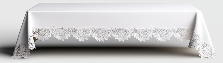 Elegante mantel blanco con intrincados adornos de encaje perfecto para cenar y ocasiones especiales añadiendo encanto a cualquier entorno