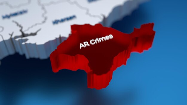 Elegante mapa d de ucrania con la región de crimea en el foco resaltado en rojo