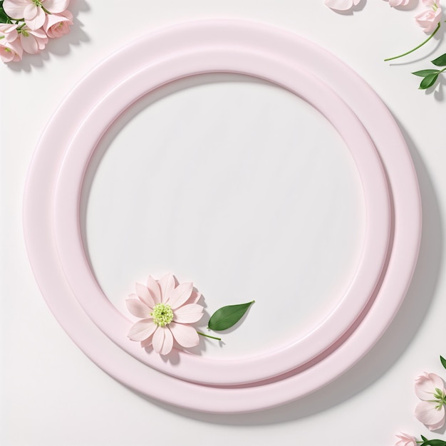 Elegante marco ovalado rosa con flores y hojas en armonía