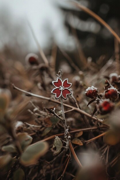 Foto un elegante martisor representado por un alfiler de esmalte rojo y blanco