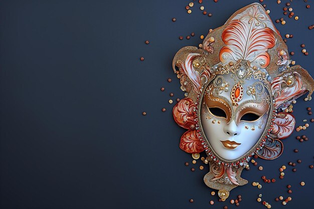 Elegante máscara veneciana adornada con adornos barrocos