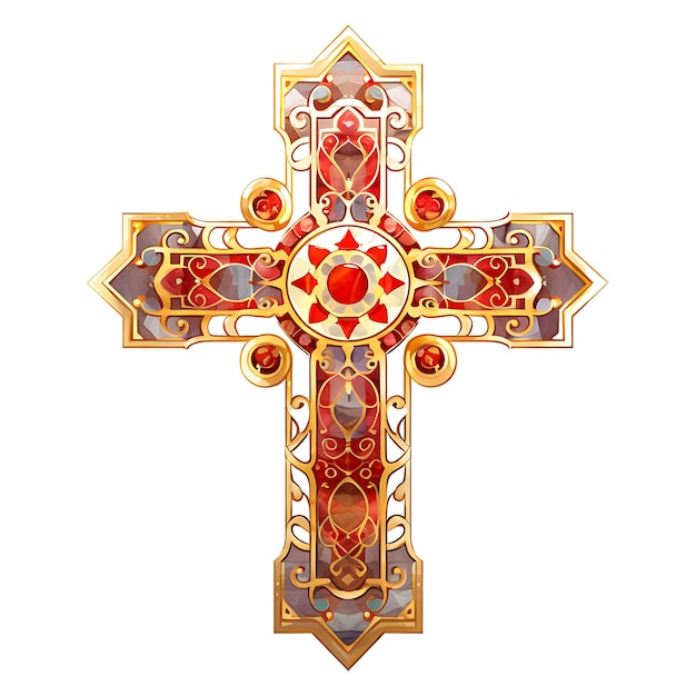Foto elegante material de latón de la santa cruz con diseño de mosaico, un marco feliz del domingo de ramos, arte de acuarela