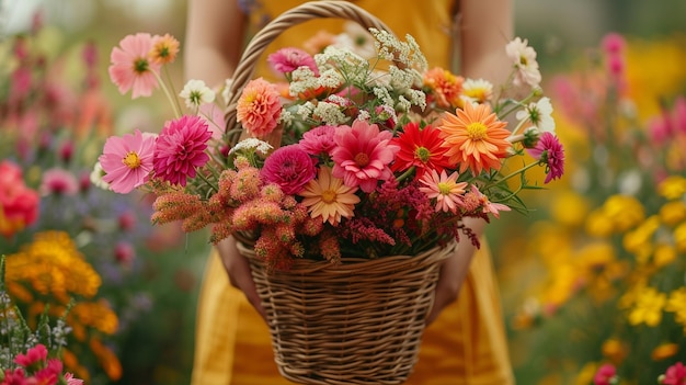 Elegante menina de exposição floral com buquê rosa