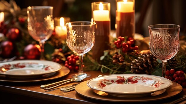 Elegante mesa de cena de las vacaciones de invierno generada