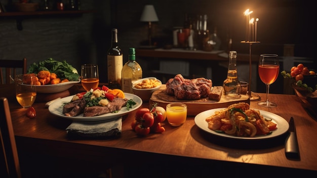 Una elegante mesa de comedor con una variedad de platos clásicos brasileños