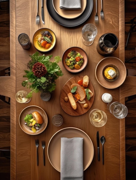 Una elegante mesa de comedor con una variedad de platos clásicos brasileños