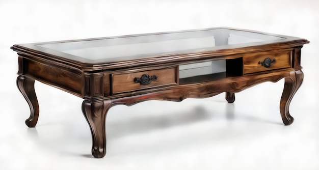 Elegante mesa de consola de madeira com teto de vidro