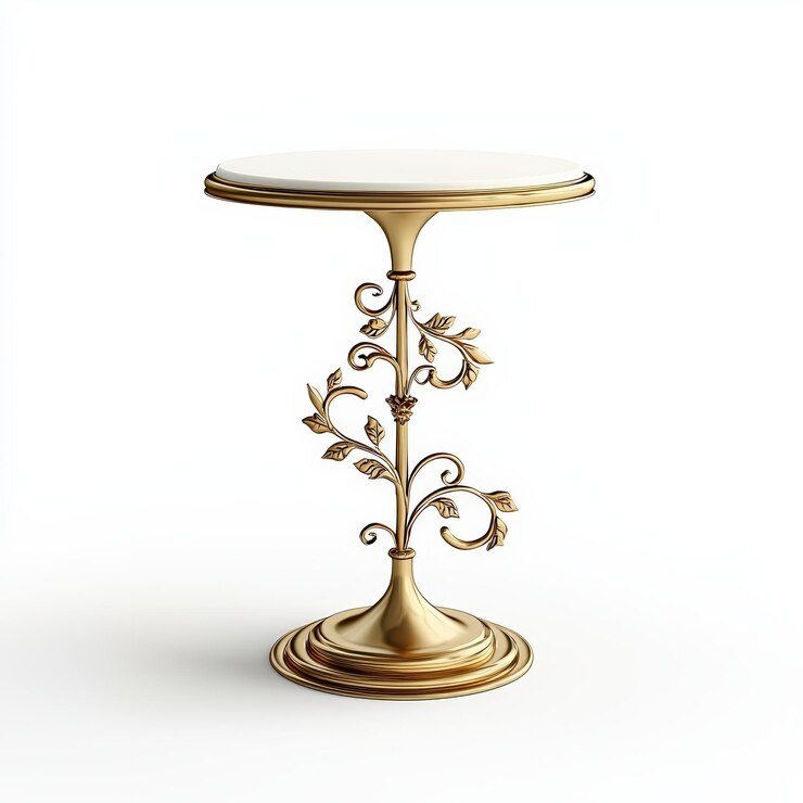 Elegante mesa lateral de oro con diseño floral perfecta para mejorar cualquier estilo de decoración interior