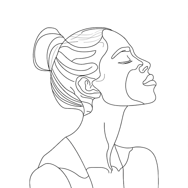Elegante minimalistische Linienkunst einer Frau im Profil