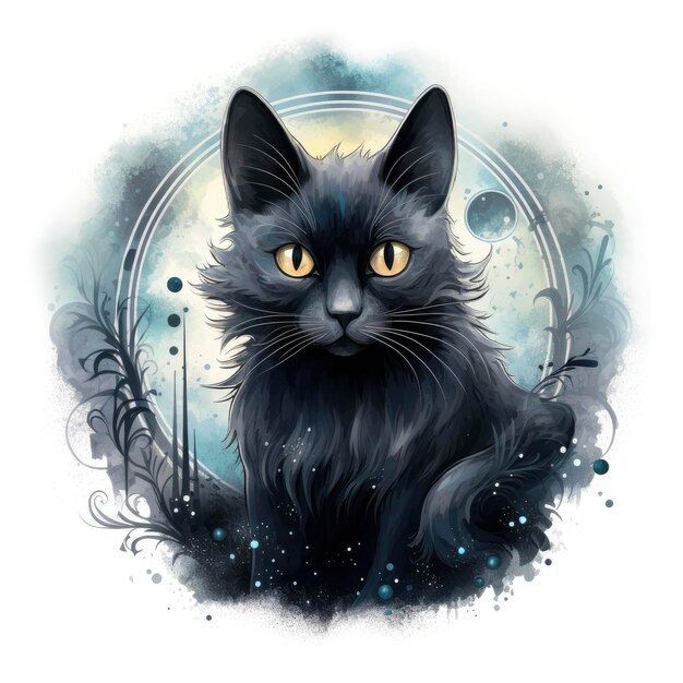 un elegante y misterioso diseño de gato negro con luna