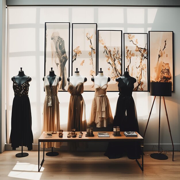 Foto elegante modekollektion hängt in einer modernen boutique