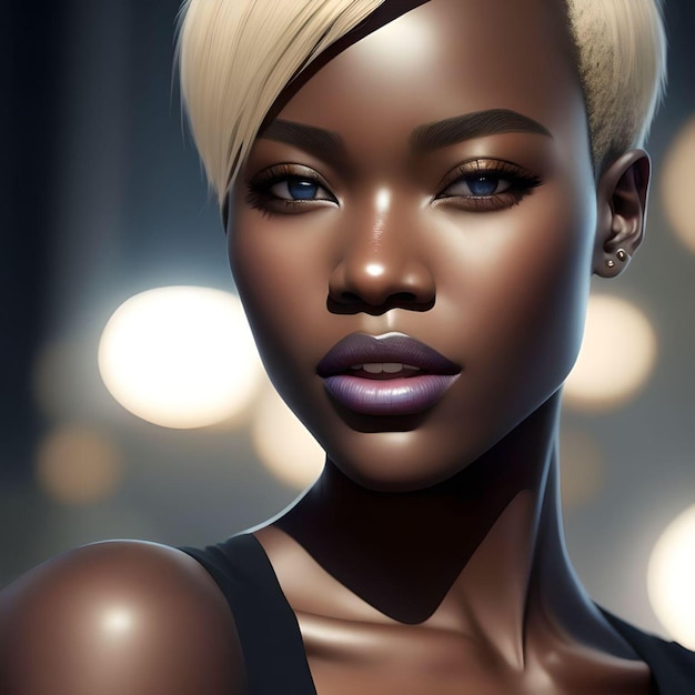 Elegante mujer negra con ilustración 3D de retrato de cabello rubio claro
