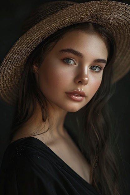 Elegante mujer con sombrero negro