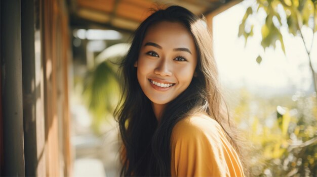 Foto elegante mulher asiática sorrindo