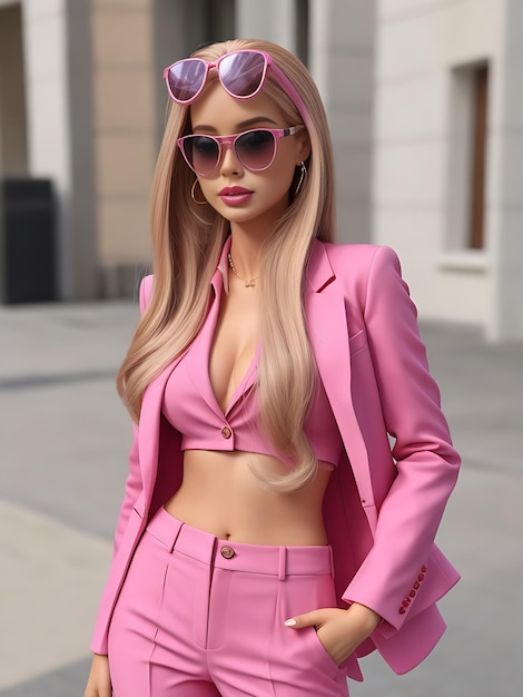 Elegante muñeca Barbie con traje rosa Coleccionable con estilo