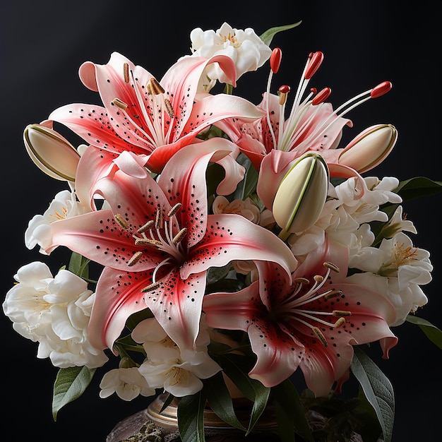 Elegante orientalische Lilie in den Schatten von Rosa, Weiß und Rot