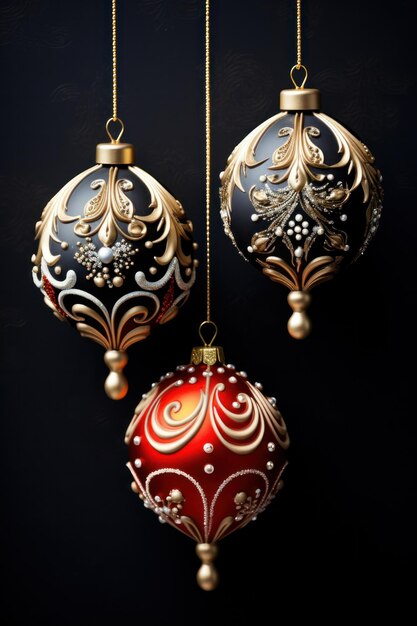 Elegante Ornamente Goldsilberne und rote Ornamente auf schwarzem Hintergrund