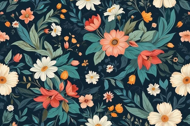 Foto elegante padrão floral sem costura flores amarelas e azuis em fundo branco ilustração vetorial pode ser usada como desenho de tecido papel de embrulho fundo da web