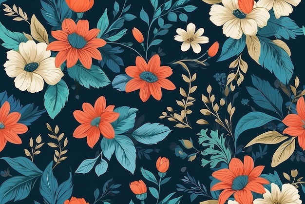 Foto elegante padrão floral sem costura flores amarelas e azuis em fundo branco ilustração vetorial pode ser usada como desenho de tecido papel de embrulho fundo da web