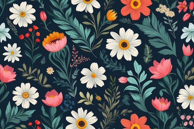 Foto elegante padrão floral sem costura flores amarelas e azuis em fundo branco ilustração vetorial pode ser usada como desenho de tecido papel de embrulho fundo da web