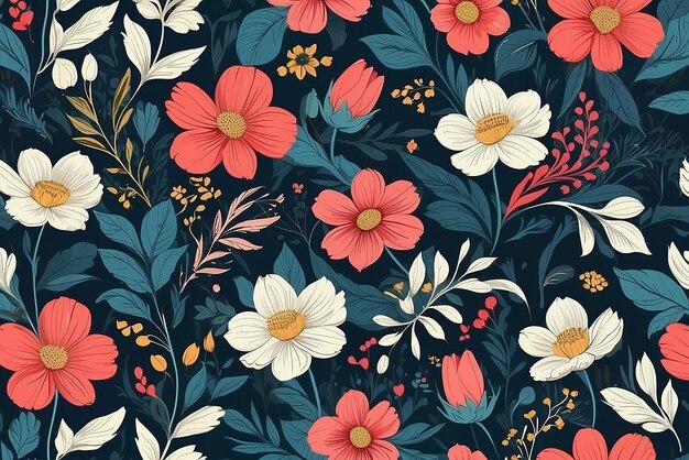 Elegante padrão floral sem costura flores amarelas e azuis em fundo branco ilustração vetorial pode ser usada como desenho de tecido papel de embrulho fundo da web