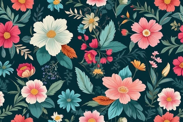 Elegante padrão floral sem costura Flores amarelas e azuis em fundo branco Ilustração vetorial Pode ser usada como desenho de tecido papel de embrulho fundo da web