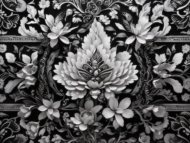 Elegante padrão tailandês preto e branco