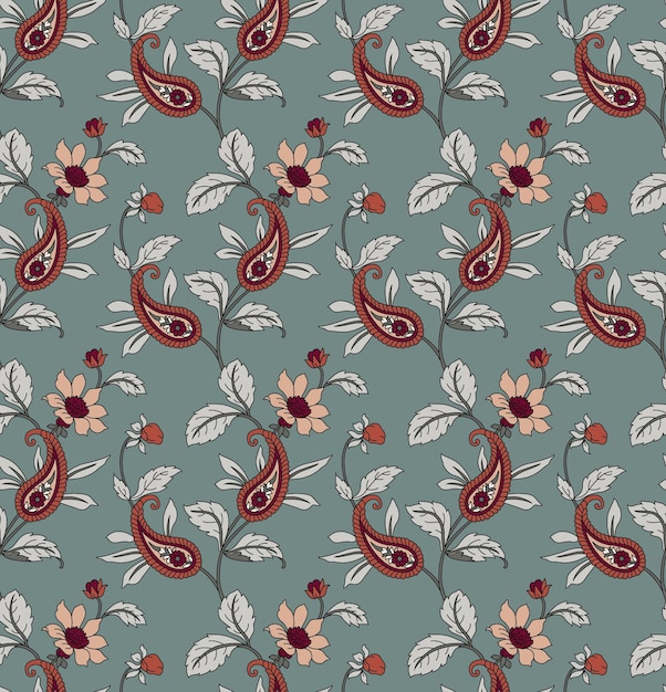 Elegante paisley y patrón floral sin costuras