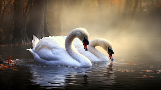 Elegante pareja de cisnes blancos