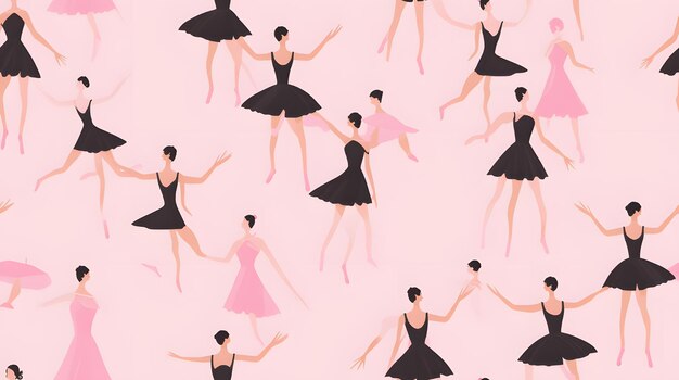 Foto elegante patrón de bailarines de ballet con un fondo rosado pálido