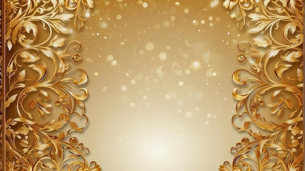 Elegante patrón de damasco floral dorado sobre un fondo beige