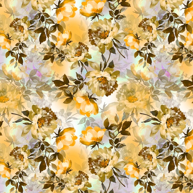 Elegante patrón floral en acuarela con flores amarillas y naranjas