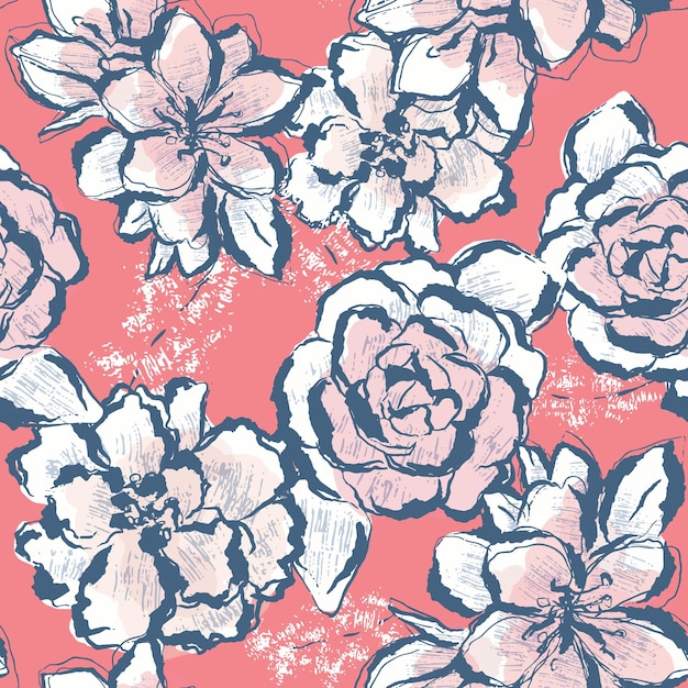 Elegante patrón floral en rosa y blanco