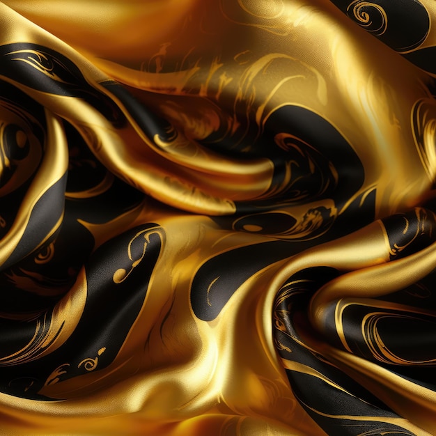El elegante patrón sobre un trozo de seda dorada.