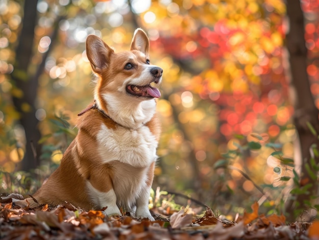 Elegante Pembroke Welsh Corgi sentado graciosamente no covil