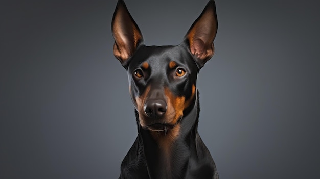 Elegante perro Doberman Pinscher en fondo blanco generado por la IA