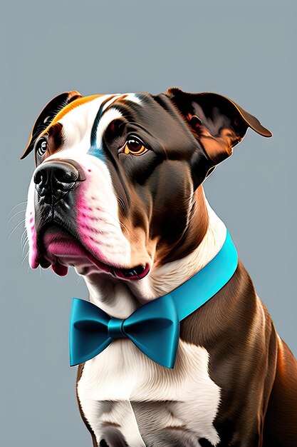 Elegante perro Pitbull con una corbata de papagaio aislado en un fondo transparente