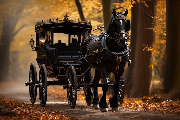 Foto elegante pferdekutsche mit schwarzen pferden