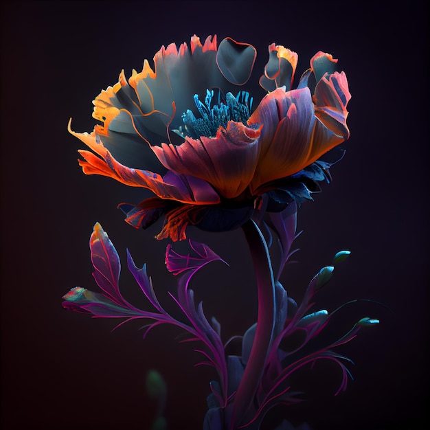 Elegante Pfingstrosenblume auf dunklem Hintergrund 3D-Illustration