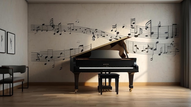 Elegante piano de cola en una habitación espaciosa