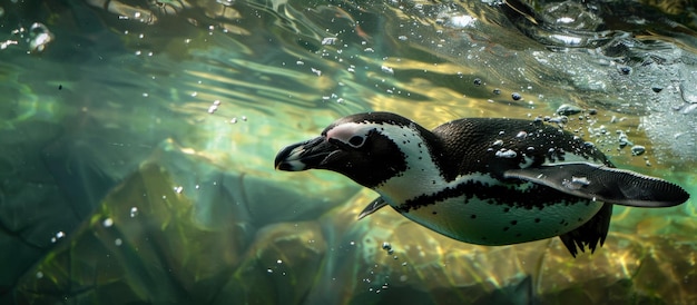 El elegante pingüino nadando en el agua