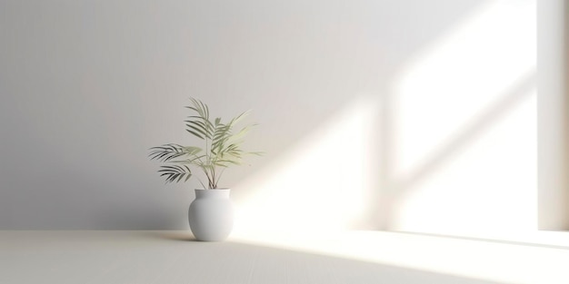 Una elegante planta de interior en una olla blanca contra una pared blanca limpia perfecta para la decoración minimalista del hogar