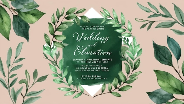 Elegante plantilla de invitación de boda con diseño de acuarela floral pintado a mano