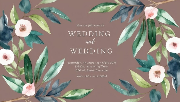 Elegante plantilla de invitación de boda con diseño de acuarela floral pintado a mano