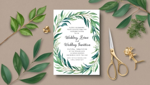Elegante plantilla de invitación de boda con diseño de acuarela floral pintado a mano