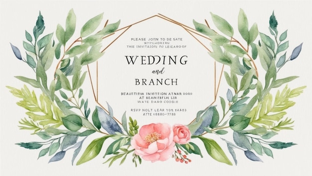 Elegante plantilla de invitación de boda con diseño de acuarela floral pintado a mano