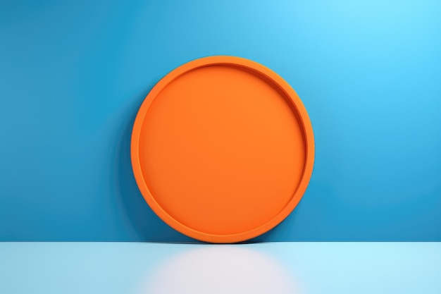 Elegante plataforma publicitaria vibrante círculo naranja y cuadrado contra un fondo azul tranquilo con