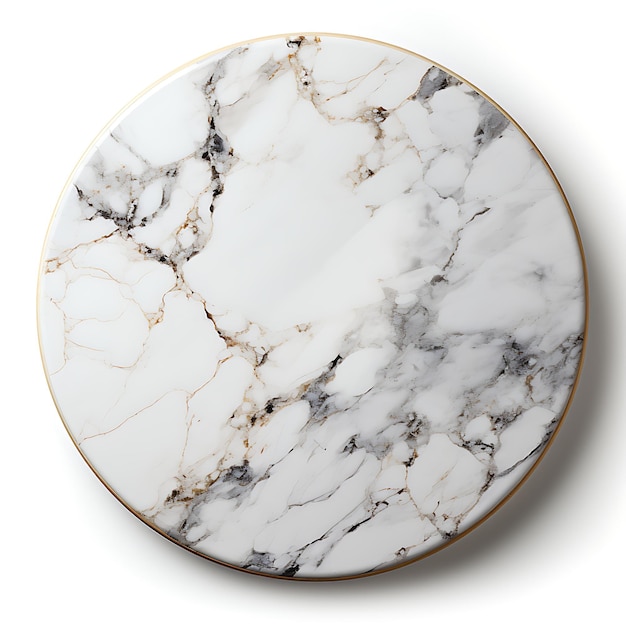 Elegante plato de cena de mármol material de piedra blanco y gris plato redondo diseño de idea de concepto creativo