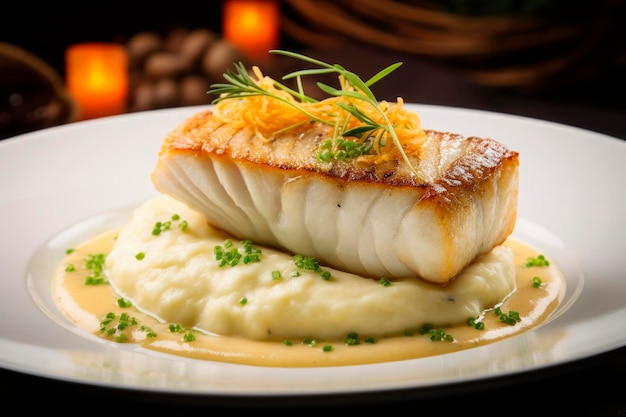 elegante plato de pescado con verduras